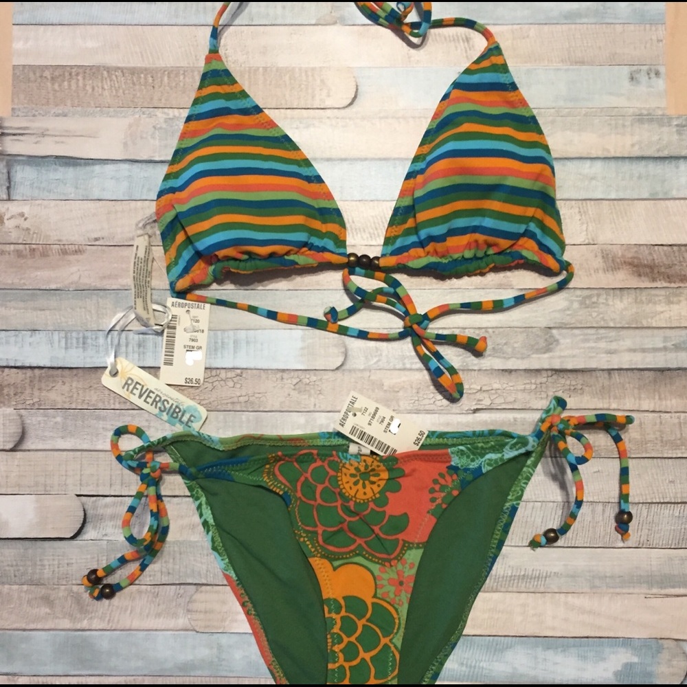 NWT Aeropostale Reversible Stripes & Jungle Bikini